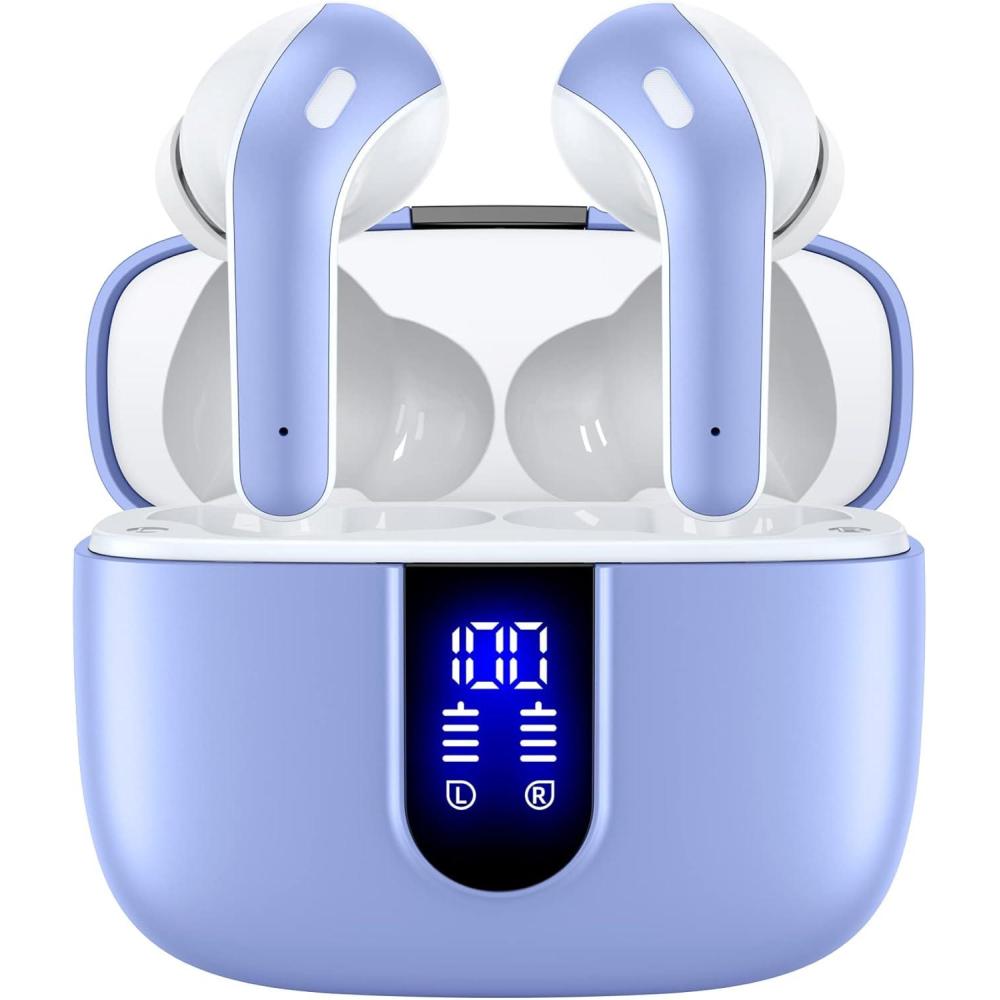 imageTAGRY Bluetooth Headphones True Wireless Earbuds 60H Playback LED Power Display Earphones with Wireless Charging Case IPX5 Waterproof inEar Ear buds with Mic for TV Smart Phone Laptop Computer SportsPurple