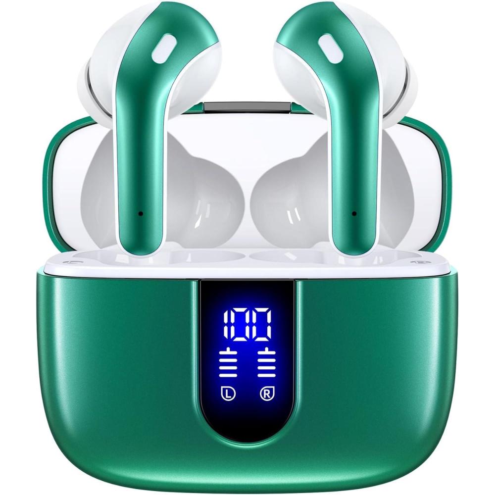 imageTAGRY Bluetooth Headphones True Wireless Earbuds 60H Playback LED Power Display Earphones with Wireless Charging Case IPX5 Waterproof inEar Ear buds with Mic for TV Smart Phone Laptop Computer SportsForest Green