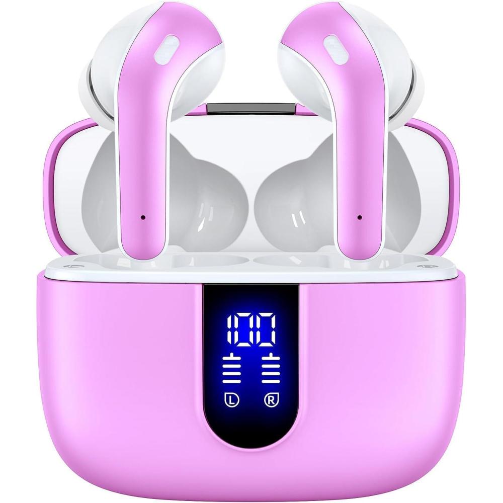 imageTAGRY Bluetooth Headphones True Wireless Earbuds 60H Playback LED Power Display Earphones with Wireless Charging Case IPX5 Waterproof inEar Ear buds with Mic for TV Smart Phone Laptop Computer SportsSunset Pink
