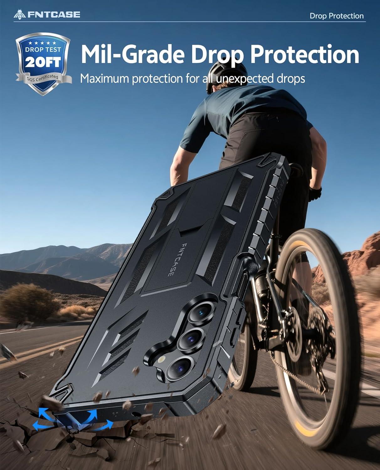 imageFNTCASE for Samsung Galaxy A165G Case Military Grade Drop Proof Protection Mobile Cover with Kickstand Matte Textured Rugged Shockproof TPU Protective Sturdy Phone CaseBlackBlack