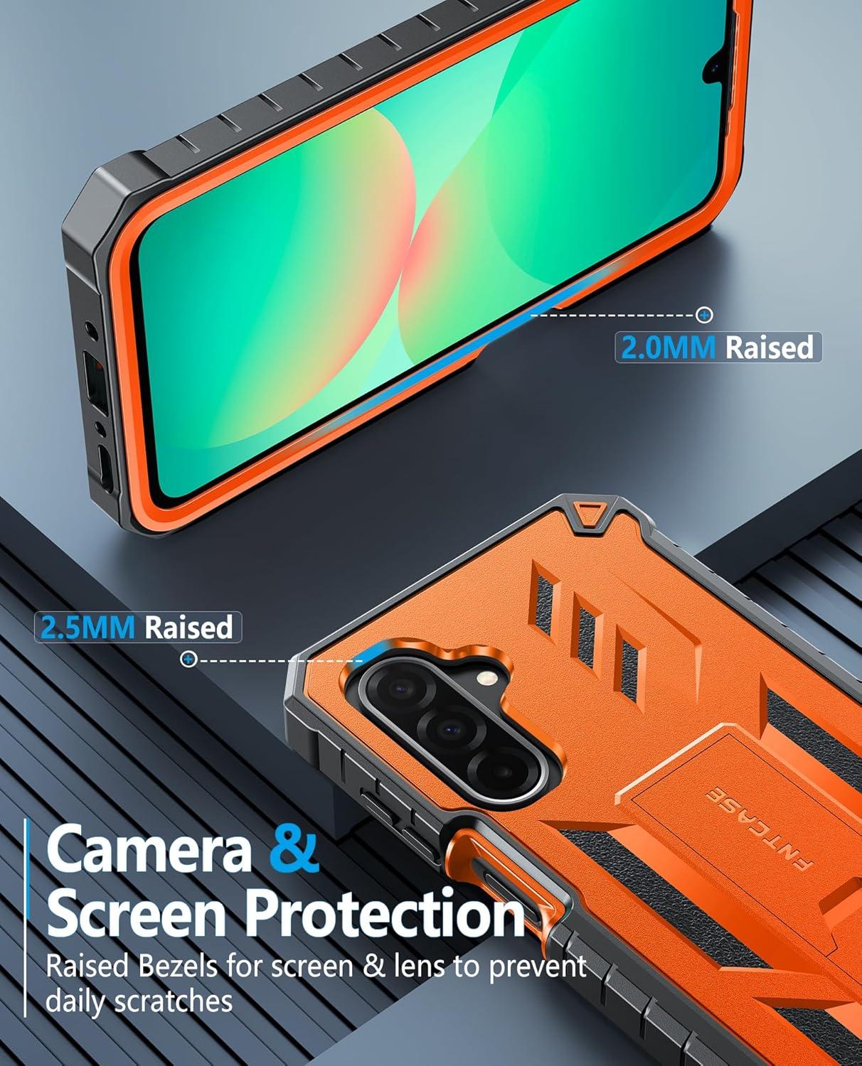 imageFNTCASE for Samsung Galaxy A165G Case Military Grade Drop Proof Protection Mobile Cover with Kickstand Matte Textured Rugged Shockproof TPU Protective Sturdy Phone CaseBlackOrange