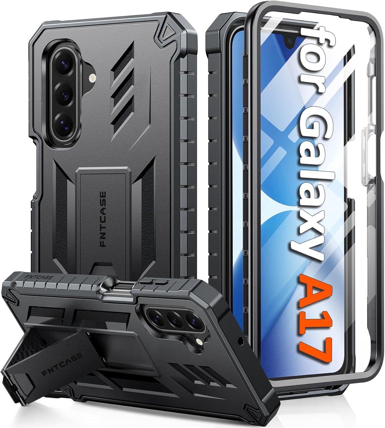 imageFNTCASE for Samsung Galaxy A165G Case Military Grade Drop Proof Protection Mobile Cover with Kickstand Matte Textured Rugged Shockproof TPU Protective Sturdy Phone CaseBlackBlack