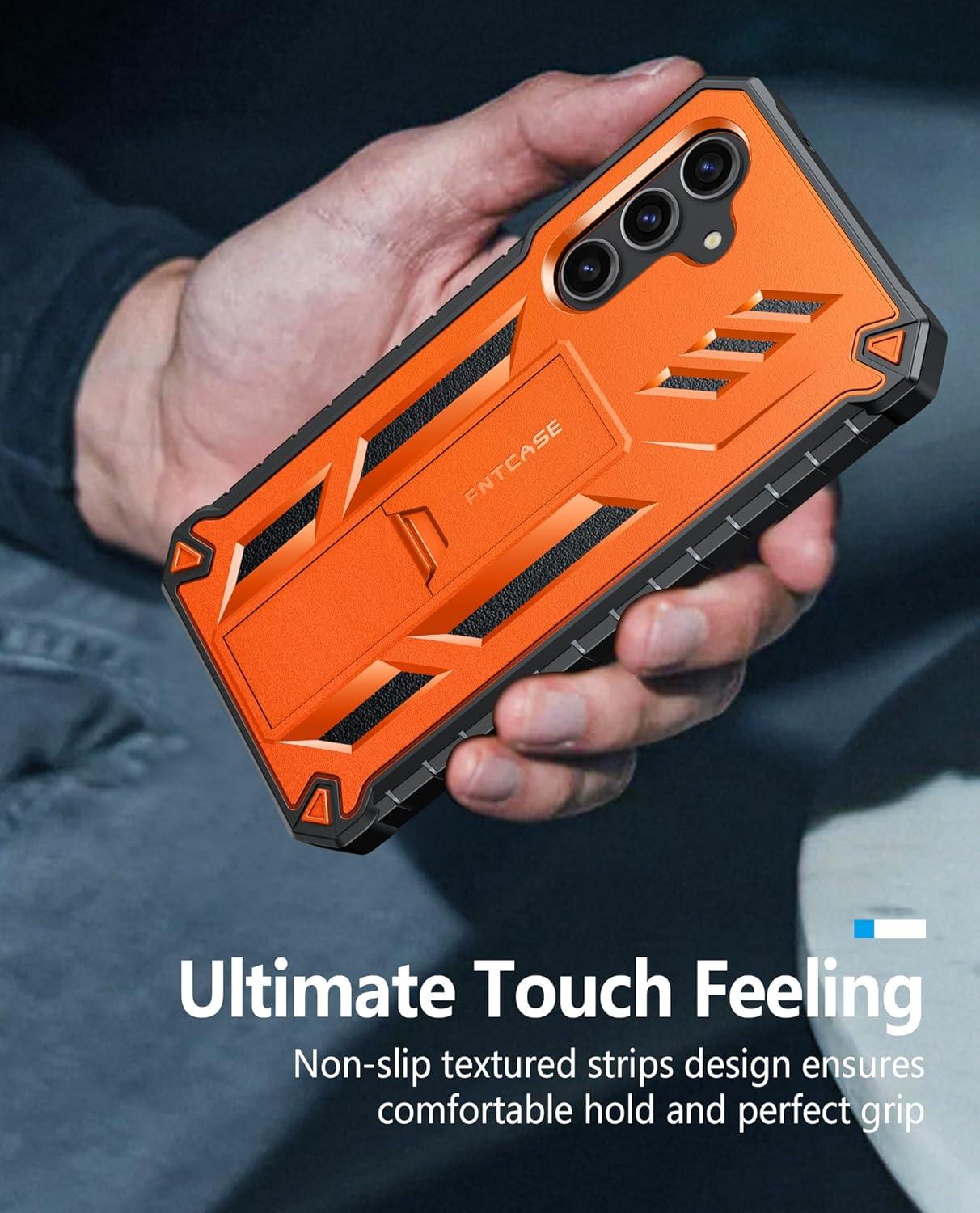 imageFNTCASE for Samsung Galaxy A165G Case Military Grade Drop Proof Protection Mobile Cover with Kickstand Matte Textured Rugged Shockproof TPU Protective Sturdy Phone CaseBlackOrange