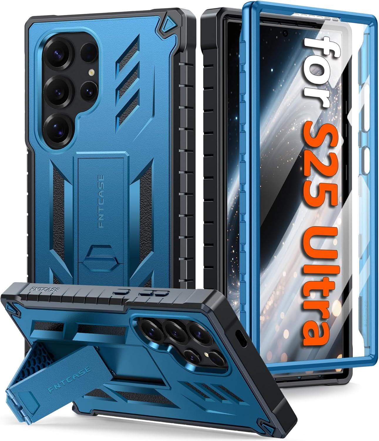 imageFNTCASE for Samsung Galaxy A165G Case Military Grade Drop Proof Protection Mobile Cover with Kickstand Matte Textured Rugged Shockproof TPU Protective Sturdy Phone CaseBlackBlue