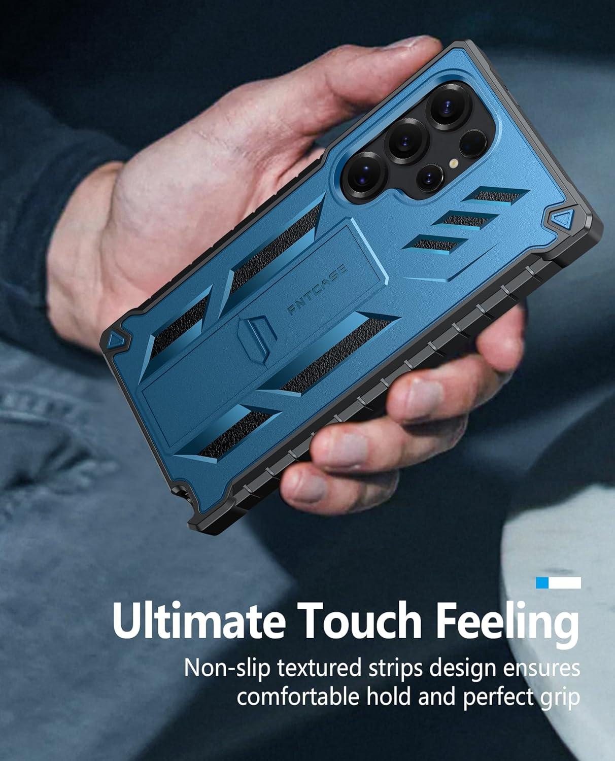 imageFNTCASE for Samsung Galaxy A165G Case Military Grade Drop Proof Protection Mobile Cover with Kickstand Matte Textured Rugged Shockproof TPU Protective Sturdy Phone CaseBlackBlue