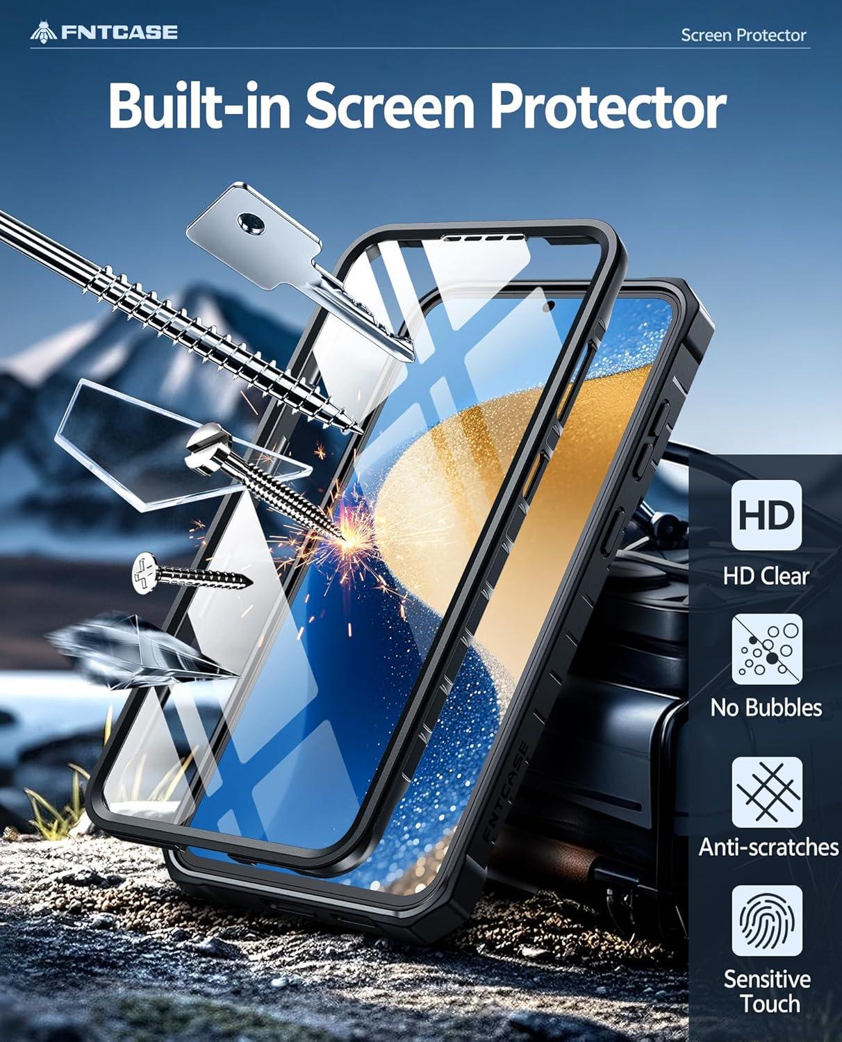 imageFNTCASE for Samsung Galaxy A165G Case Military Grade Drop Proof Protection Mobile Cover with Kickstand Matte Textured Rugged Shockproof TPU Protective Sturdy Phone CaseBlackBlack