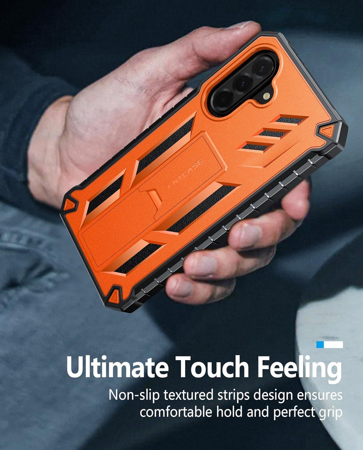 imageFNTCASE for Samsung Galaxy A165G Case Military Grade Drop Proof Protection Mobile Cover with Kickstand Matte Textured Rugged Shockproof TPU Protective Sturdy Phone CaseBlackOrange