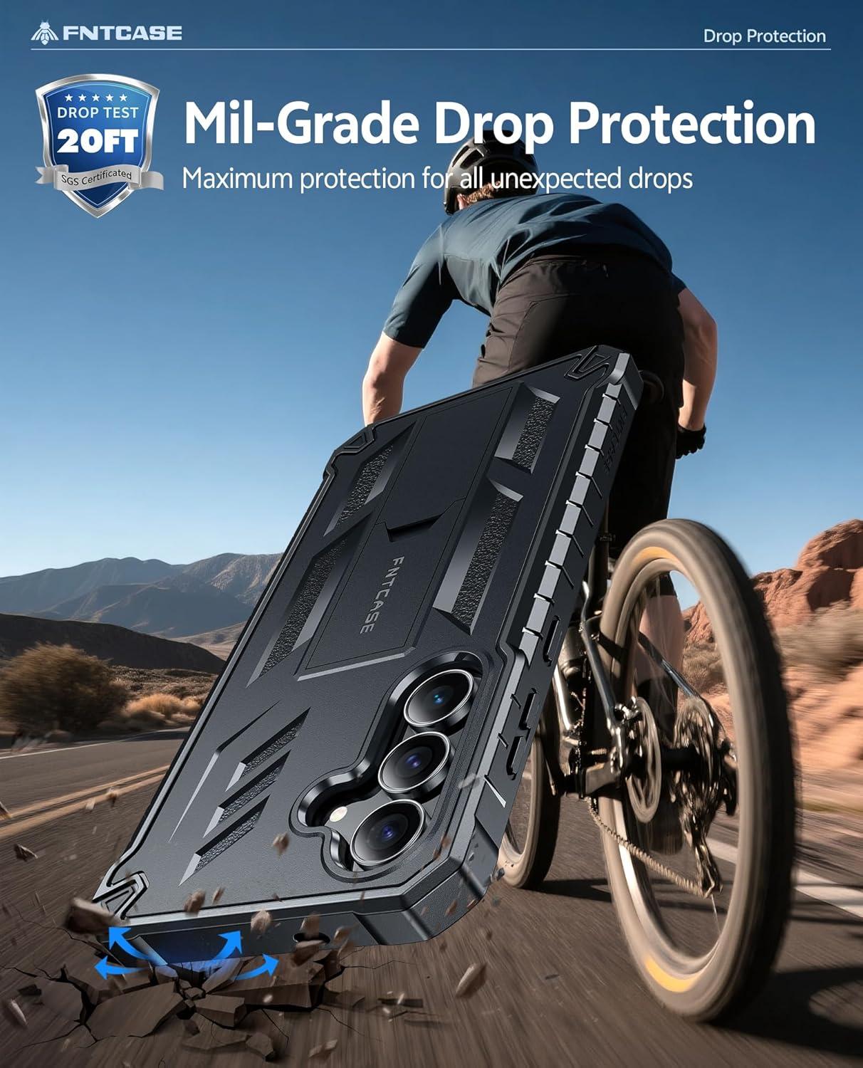 imageFNTCASE for Samsung Galaxy A165G Case Military Grade Drop Proof Protection Mobile Cover with Kickstand Matte Textured Rugged Shockproof TPU Protective Sturdy Phone CaseBlackBlack