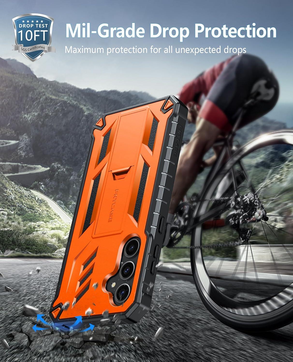 imageFNTCASE for Samsung Galaxy A165G Case Military Grade Drop Proof Protection Mobile Cover with Kickstand Matte Textured Rugged Shockproof TPU Protective Sturdy Phone CaseBlackOrange