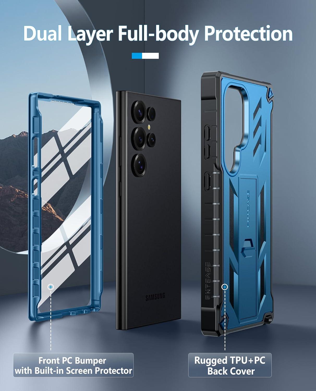 imageFNTCASE for Samsung Galaxy A165G Case Military Grade Drop Proof Protection Mobile Cover with Kickstand Matte Textured Rugged Shockproof TPU Protective Sturdy Phone CaseBlackBlue