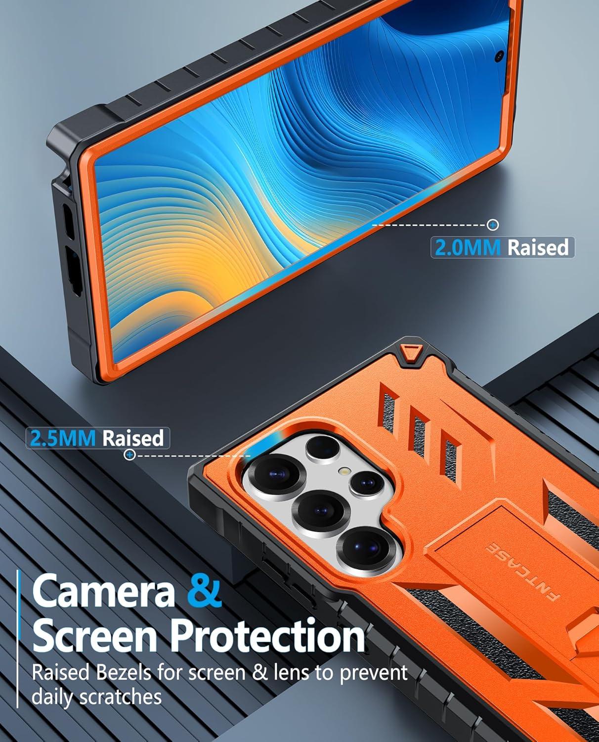 imageFNTCASE for Samsung Galaxy A165G Case Military Grade Drop Proof Protection Mobile Cover with Kickstand Matte Textured Rugged Shockproof TPU Protective Sturdy Phone CaseBlackOrange