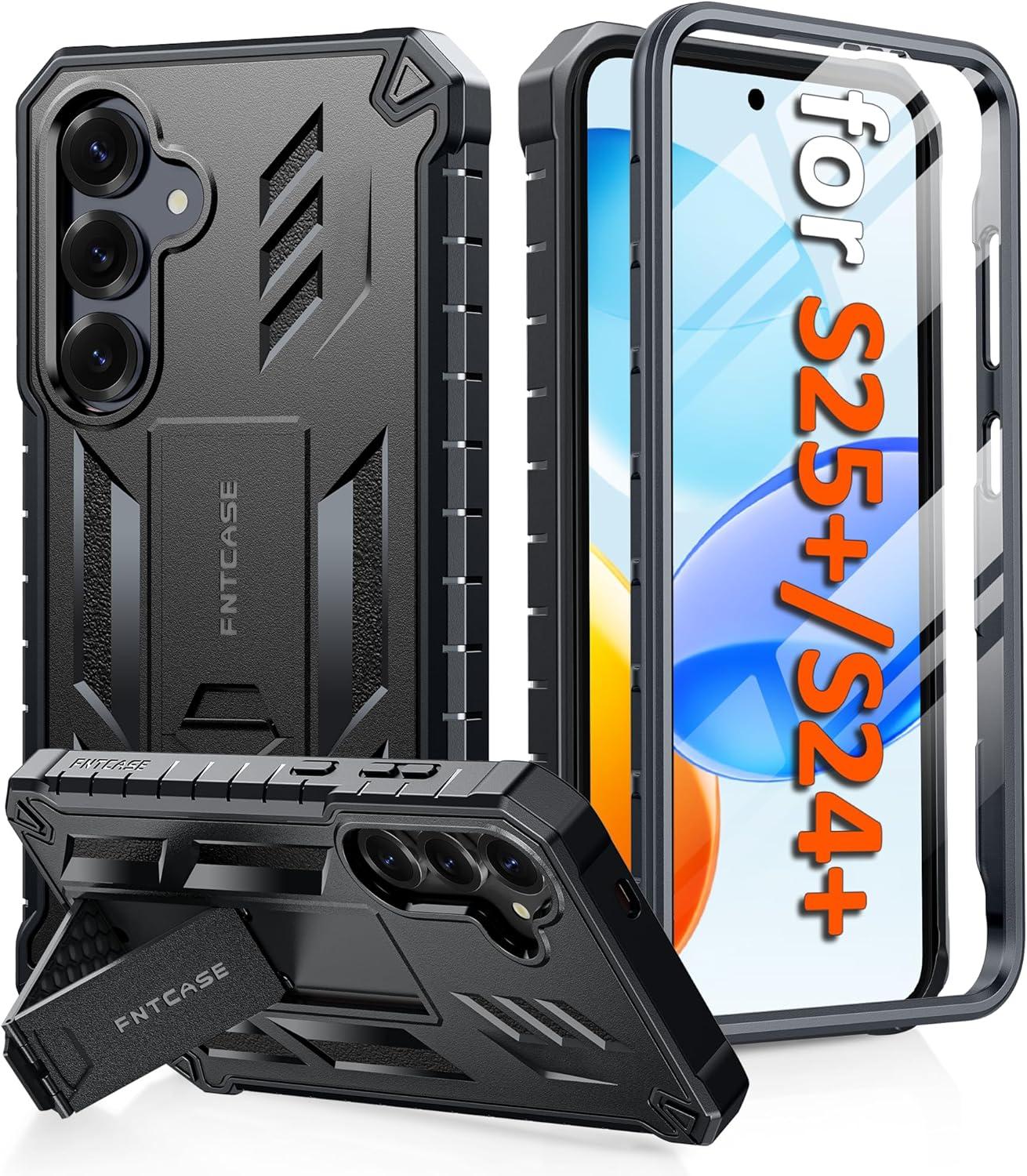 imageFNTCASE for Samsung Galaxy A165G Case Military Grade Drop Proof Protection Mobile Cover with Kickstand Matte Textured Rugged Shockproof TPU Protective Sturdy Phone CaseBlackBlack