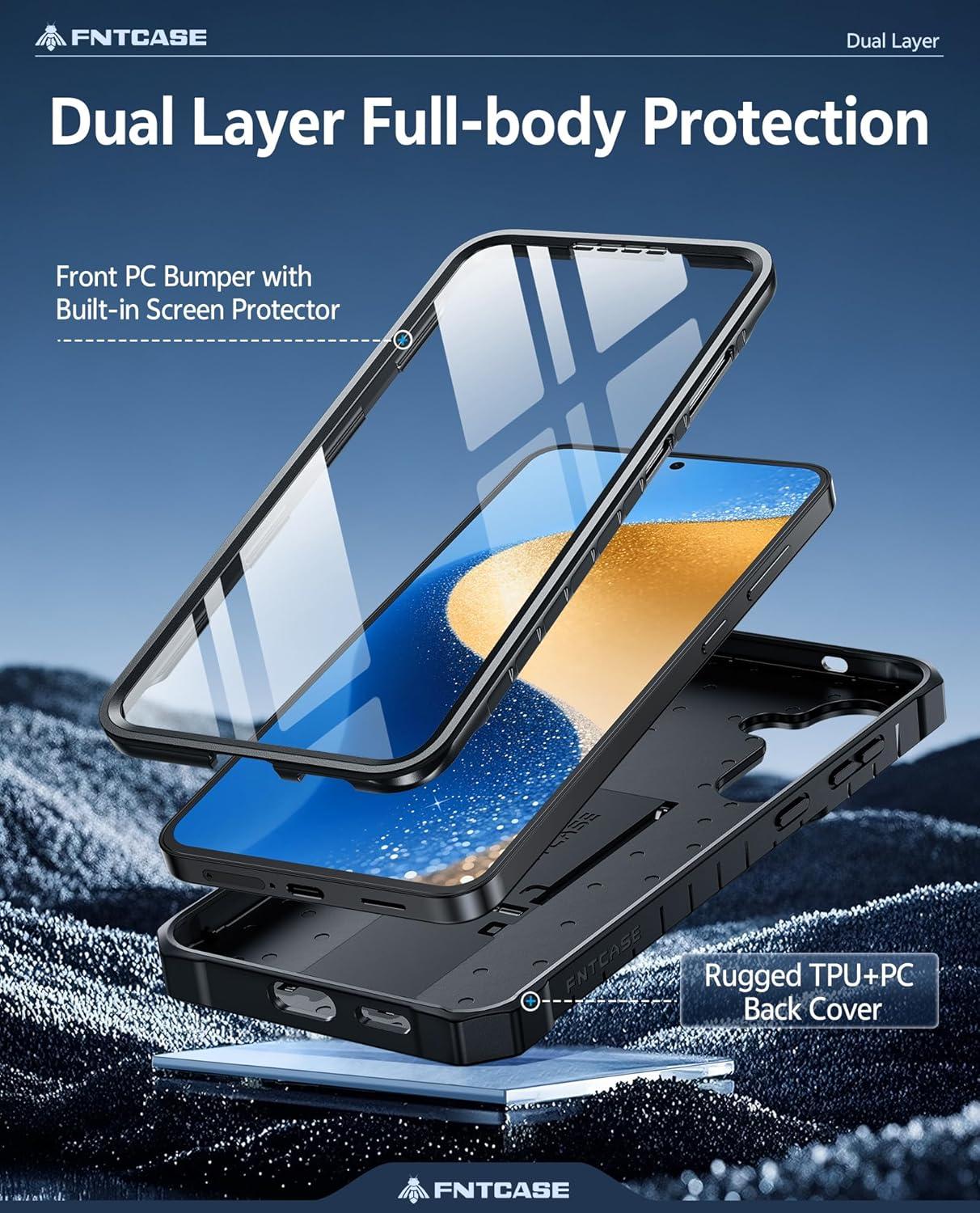 imageFNTCASE for Samsung Galaxy A165G Case Military Grade Drop Proof Protection Mobile Cover with Kickstand Matte Textured Rugged Shockproof TPU Protective Sturdy Phone CaseBlackBlack