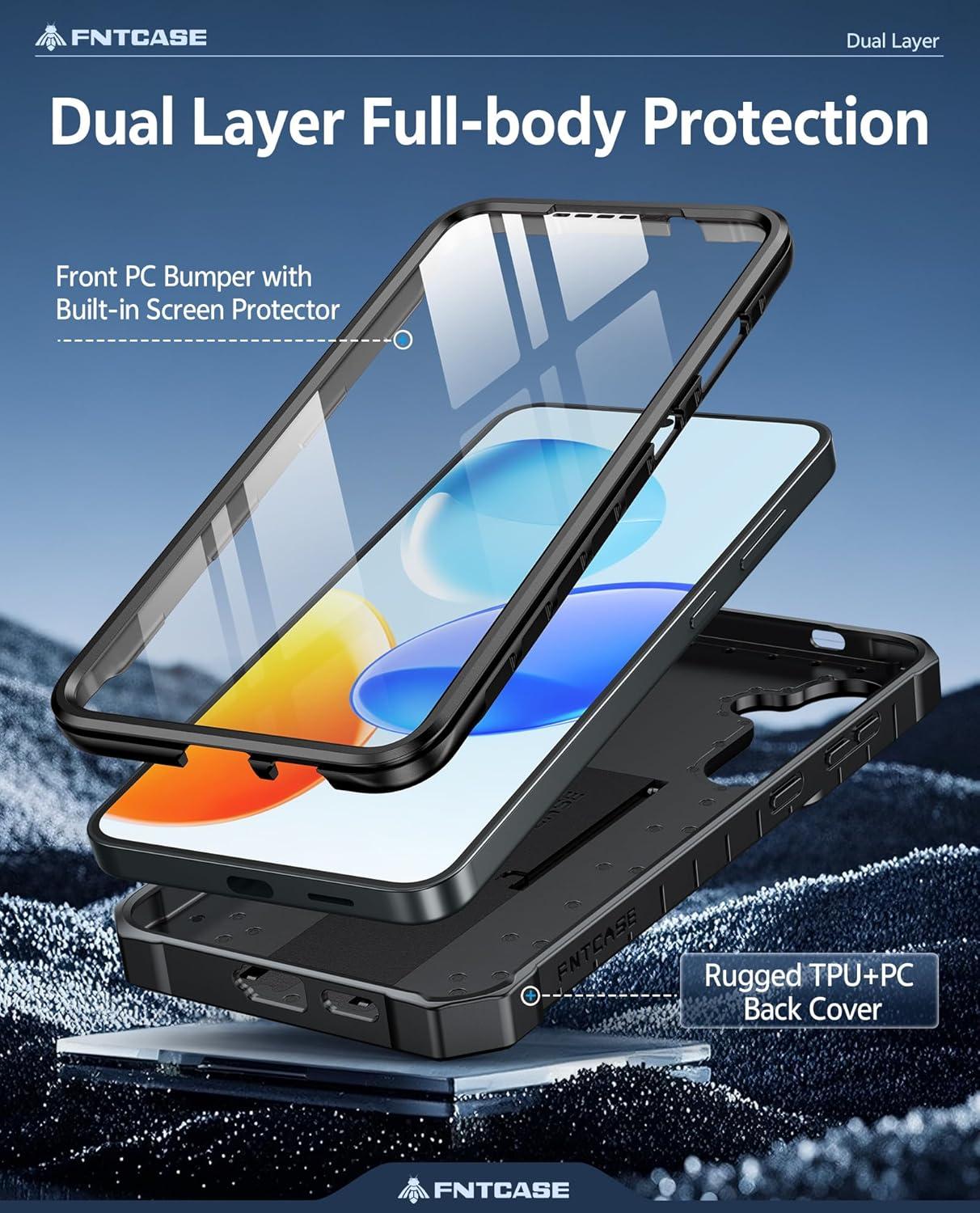 imageFNTCASE for Samsung Galaxy A165G Case Military Grade Drop Proof Protection Mobile Cover with Kickstand Matte Textured Rugged Shockproof TPU Protective Sturdy Phone CaseBlackBlack