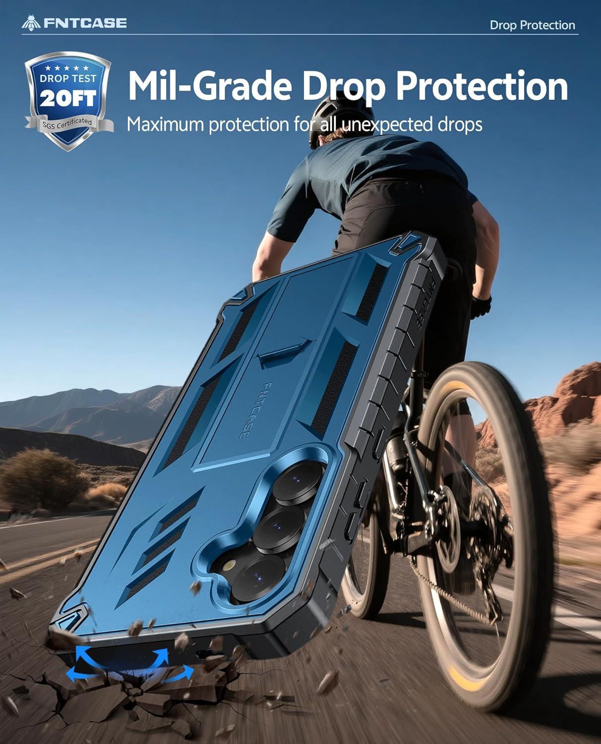 imageFNTCASE for Samsung Galaxy A165G Case Military Grade Drop Proof Protection Mobile Cover with Kickstand Matte Textured Rugged Shockproof TPU Protective Sturdy Phone CaseBlackBlue