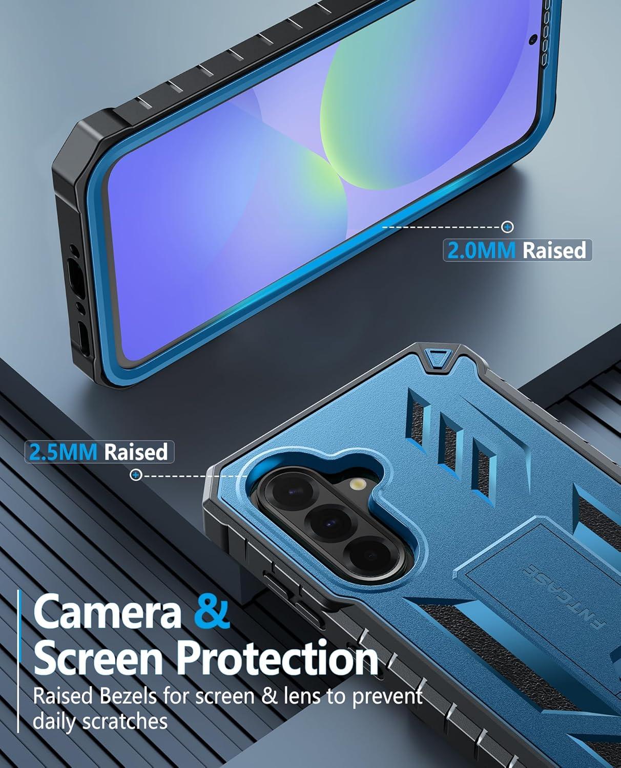 imageFNTCASE for Samsung Galaxy A165G Case Military Grade Drop Proof Protection Mobile Cover with Kickstand Matte Textured Rugged Shockproof TPU Protective Sturdy Phone CaseBlackBlue