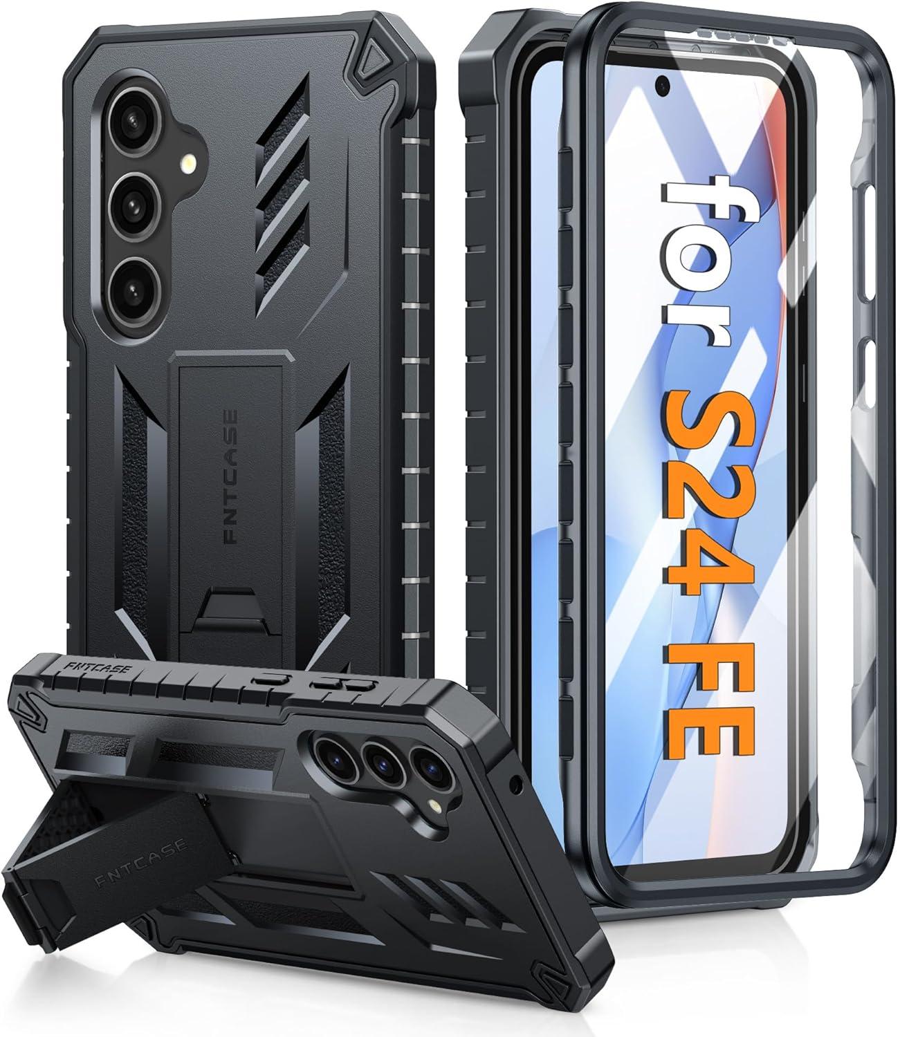 imageFNTCASE for Samsung Galaxy A165G Case Military Grade Drop Proof Protection Mobile Cover with Kickstand Matte Textured Rugged Shockproof TPU Protective Sturdy Phone CaseBlackBlack