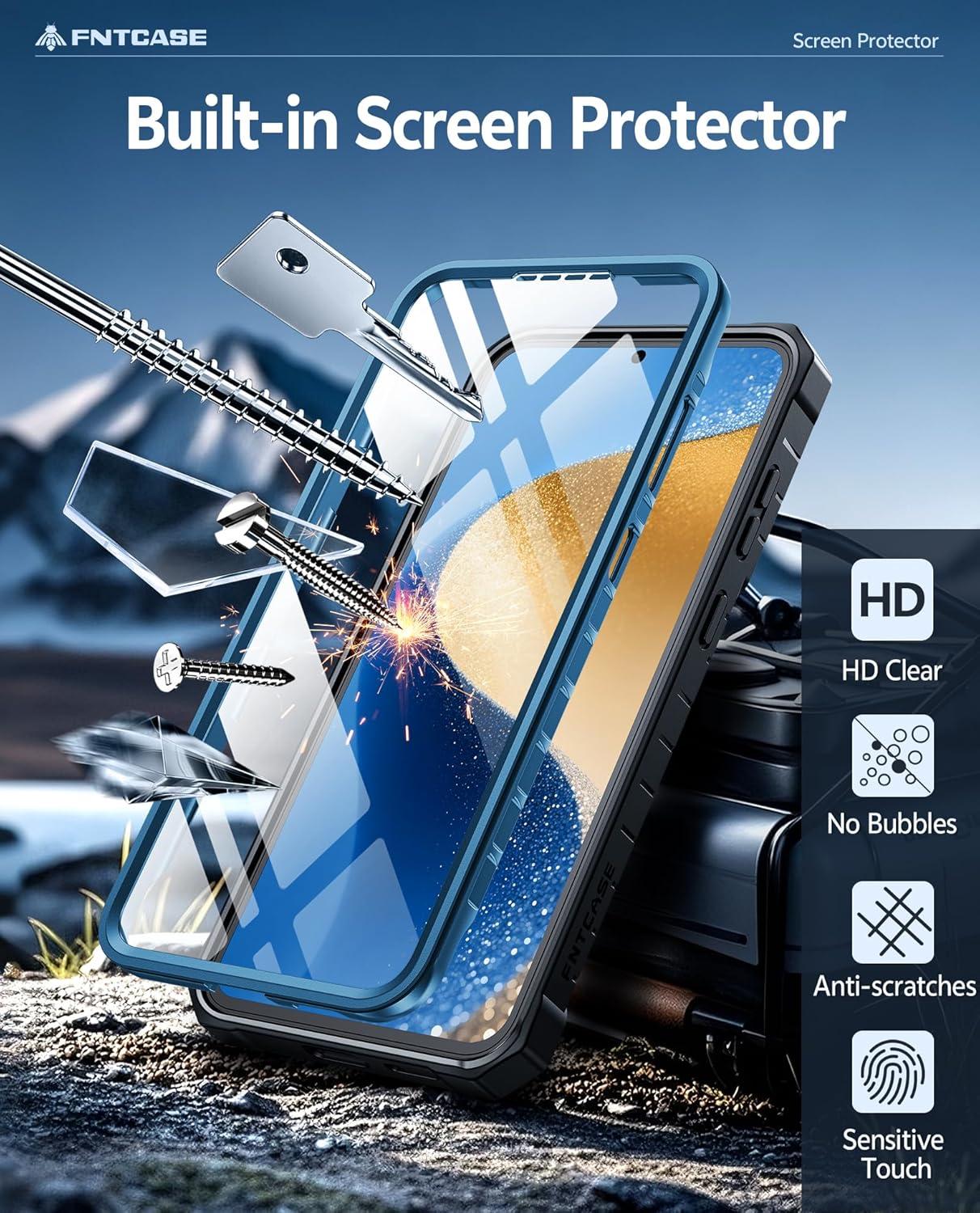 imageFNTCASE for Samsung Galaxy A165G Case Military Grade Drop Proof Protection Mobile Cover with Kickstand Matte Textured Rugged Shockproof TPU Protective Sturdy Phone CaseBlackBlue