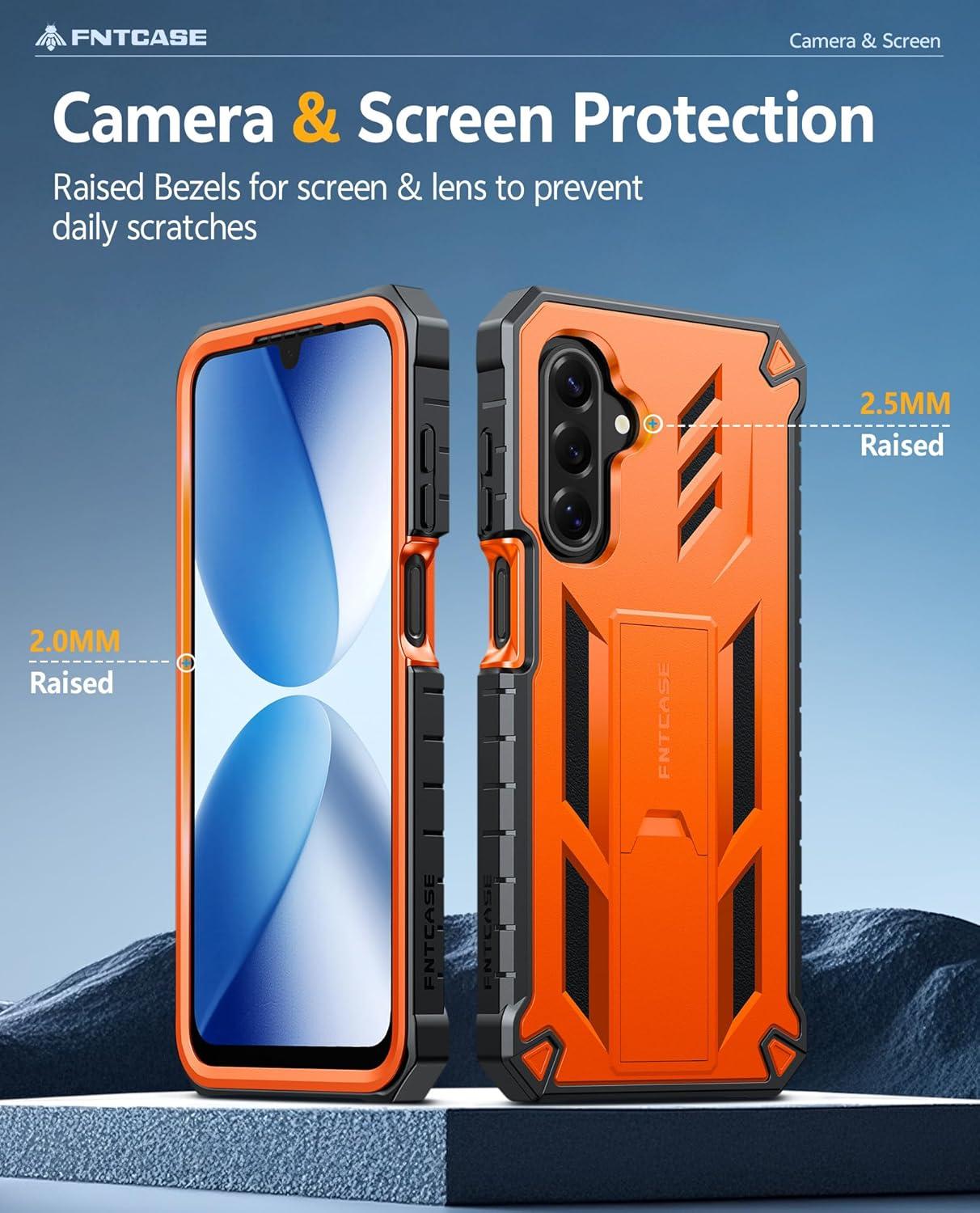 imageFNTCASE for Samsung Galaxy A165G Case Military Grade Drop Proof Protection Mobile Cover with Kickstand Matte Textured Rugged Shockproof TPU Protective Sturdy Phone CaseBlackOrange