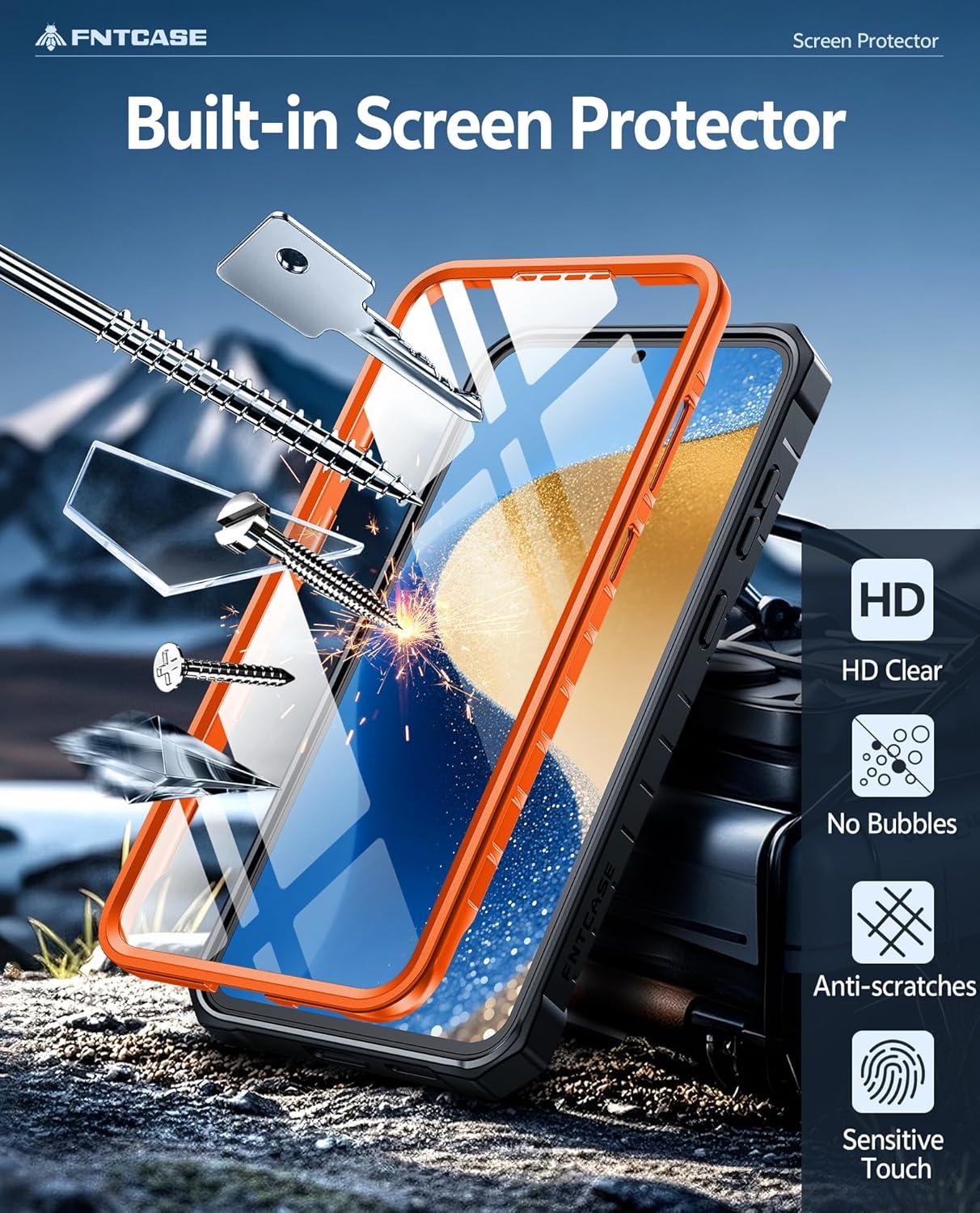 imageFNTCASE for Samsung Galaxy A165G Case Military Grade Drop Proof Protection Mobile Cover with Kickstand Matte Textured Rugged Shockproof TPU Protective Sturdy Phone CaseBlackOrange