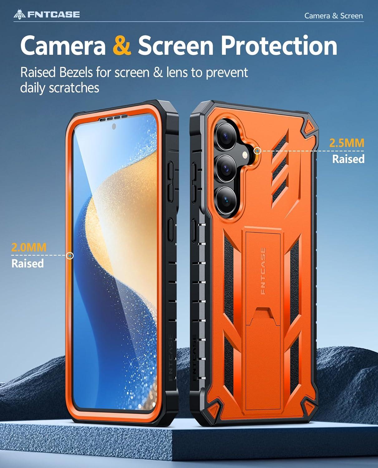 imageFNTCASE for Samsung Galaxy A165G Case Military Grade Drop Proof Protection Mobile Cover with Kickstand Matte Textured Rugged Shockproof TPU Protective Sturdy Phone CaseBlackOrange