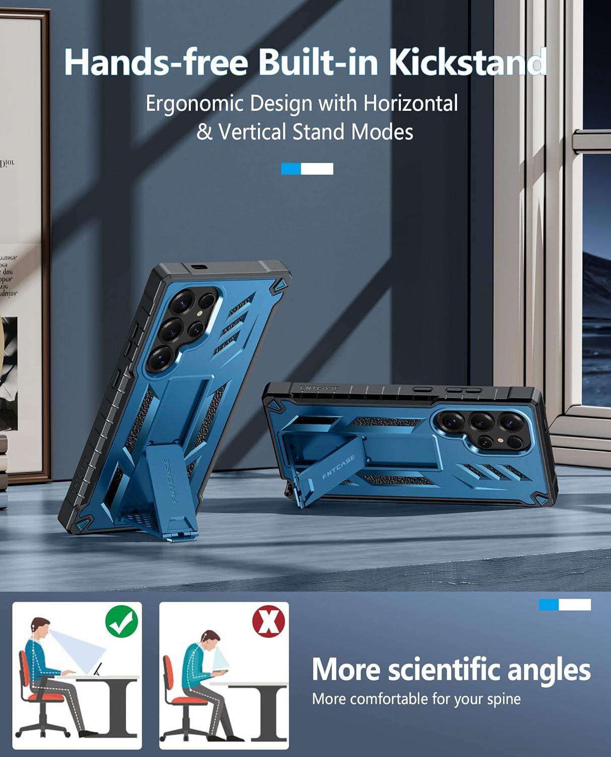 imageFNTCASE for Samsung Galaxy A165G Case Military Grade Drop Proof Protection Mobile Cover with Kickstand Matte Textured Rugged Shockproof TPU Protective Sturdy Phone CaseBlackBlue