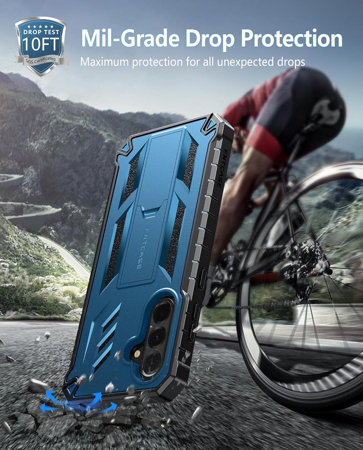 imageFNTCASE for Samsung Galaxy A165G Case Military Grade Drop Proof Protection Mobile Cover with Kickstand Matte Textured Rugged Shockproof TPU Protective Sturdy Phone CaseBlackBlue