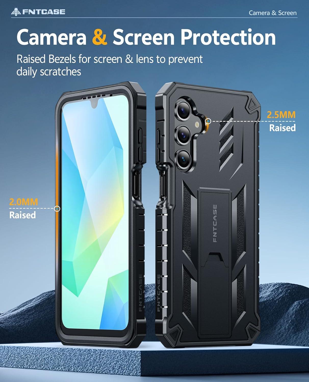 imageFNTCASE for Samsung Galaxy A165G Case Military Grade Drop Proof Protection Mobile Cover with Kickstand Matte Textured Rugged Shockproof TPU Protective Sturdy Phone CaseBlackBlack