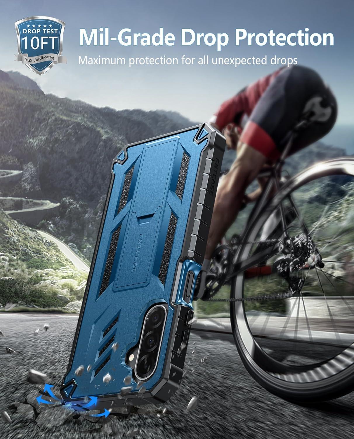 imageFNTCASE for Samsung Galaxy A165G Case Military Grade Drop Proof Protection Mobile Cover with Kickstand Matte Textured Rugged Shockproof TPU Protective Sturdy Phone CaseBlackBlue