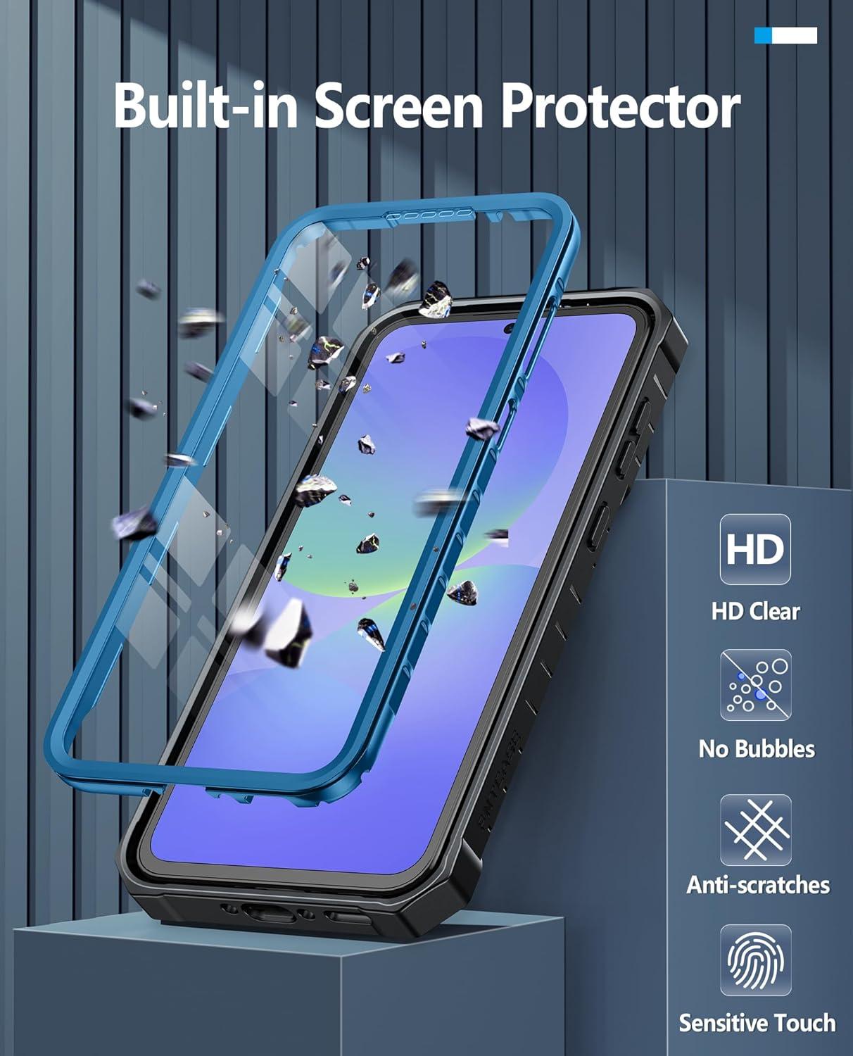 imageFNTCASE for Samsung Galaxy A165G Case Military Grade Drop Proof Protection Mobile Cover with Kickstand Matte Textured Rugged Shockproof TPU Protective Sturdy Phone CaseBlackBlue