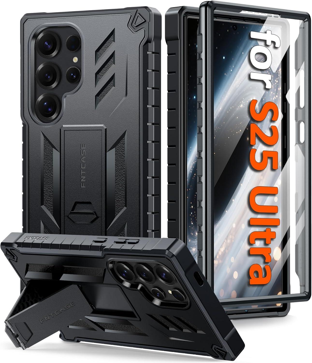 imageFNTCASE for Samsung Galaxy A165G Case Military Grade Drop Proof Protection Mobile Cover with Kickstand Matte Textured Rugged Shockproof TPU Protective Sturdy Phone CaseBlackBlack