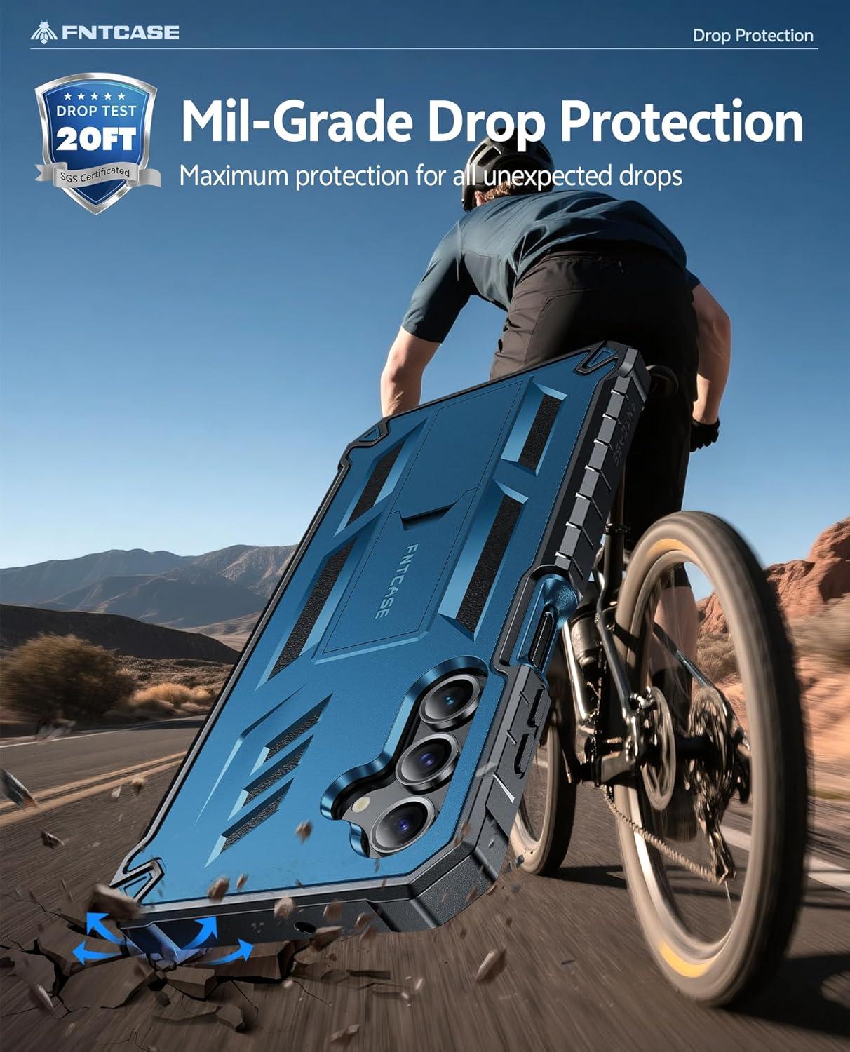 imageFNTCASE for Samsung Galaxy A165G Case Military Grade Drop Proof Protection Mobile Cover with Kickstand Matte Textured Rugged Shockproof TPU Protective Sturdy Phone CaseBlackBlue