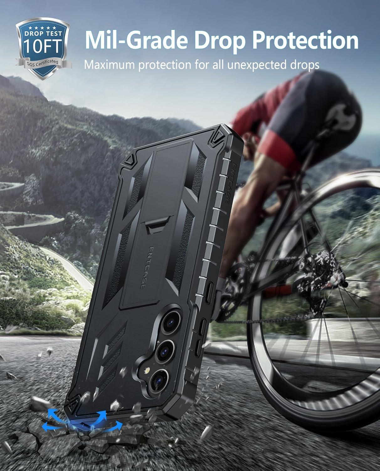 imageFNTCASE for Samsung Galaxy A165G Case Military Grade Drop Proof Protection Mobile Cover with Kickstand Matte Textured Rugged Shockproof TPU Protective Sturdy Phone CaseBlackBlack