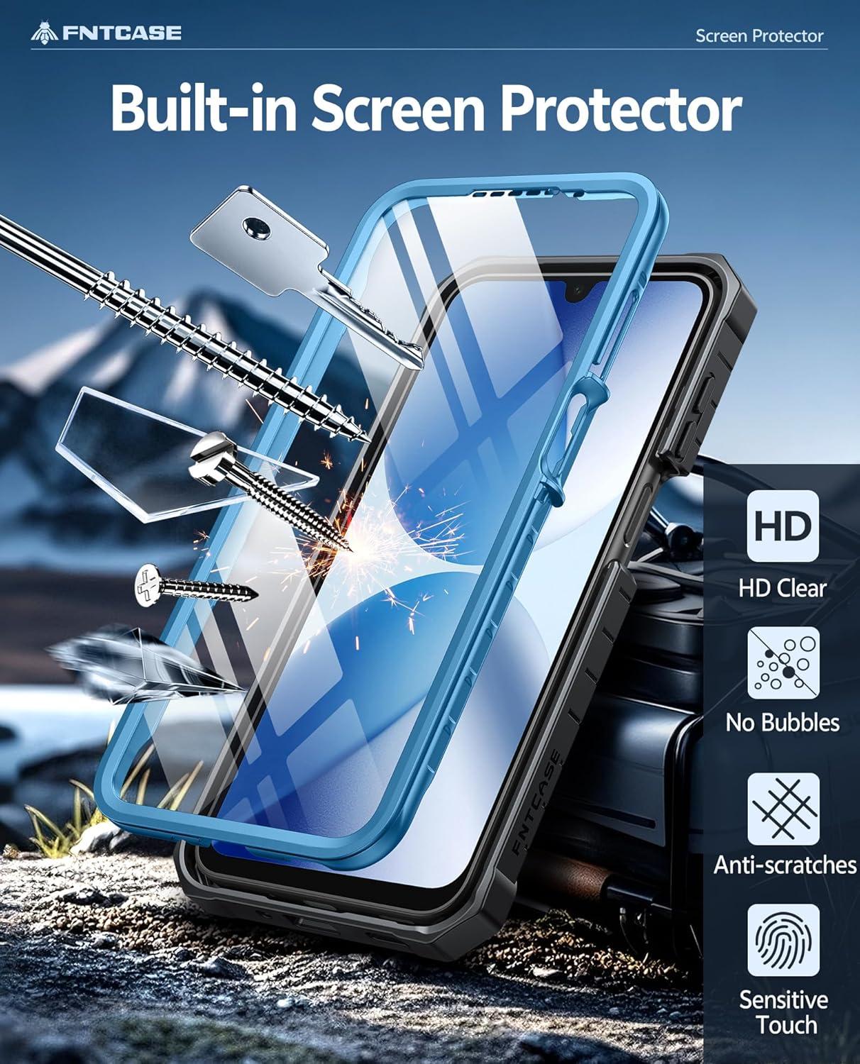 imageFNTCASE for Samsung Galaxy A165G Case Military Grade Drop Proof Protection Mobile Cover with Kickstand Matte Textured Rugged Shockproof TPU Protective Sturdy Phone CaseBlackBlue