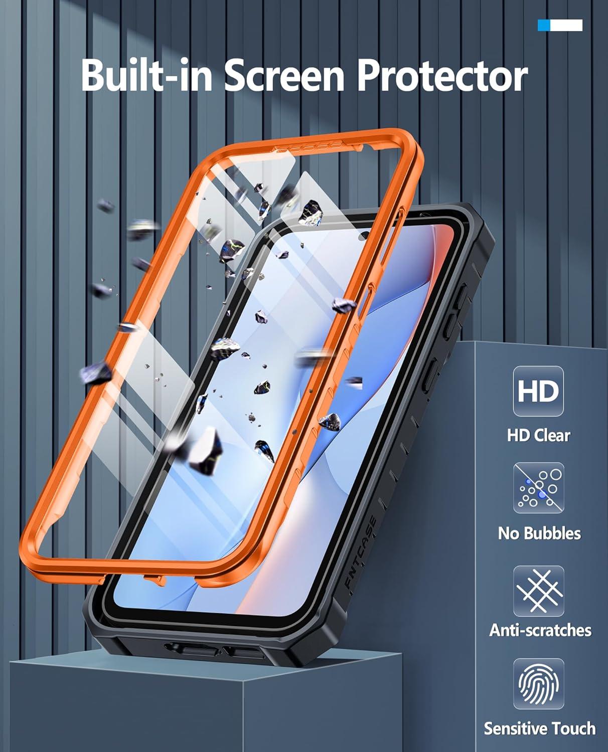 imageFNTCASE for Samsung Galaxy A165G Case Military Grade Drop Proof Protection Mobile Cover with Kickstand Matte Textured Rugged Shockproof TPU Protective Sturdy Phone CaseBlackOrange