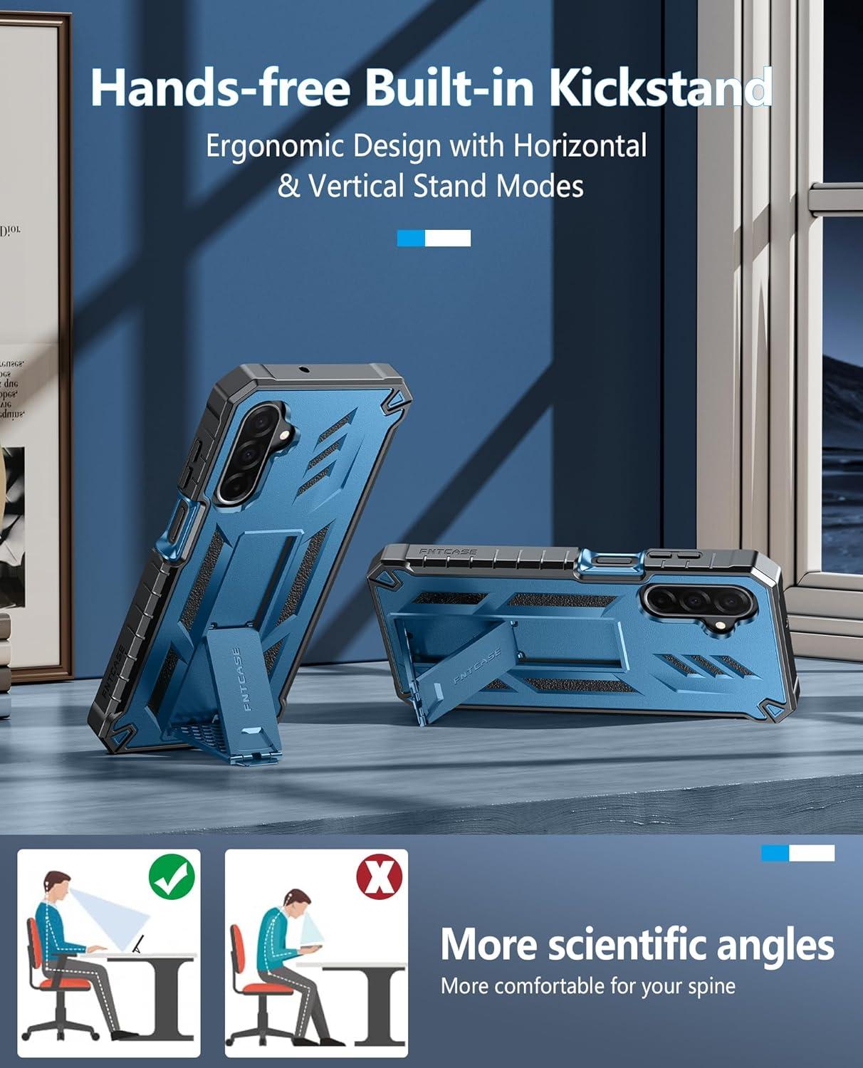 imageFNTCASE for Samsung Galaxy A165G Case Military Grade Drop Proof Protection Mobile Cover with Kickstand Matte Textured Rugged Shockproof TPU Protective Sturdy Phone CaseBlackBlue