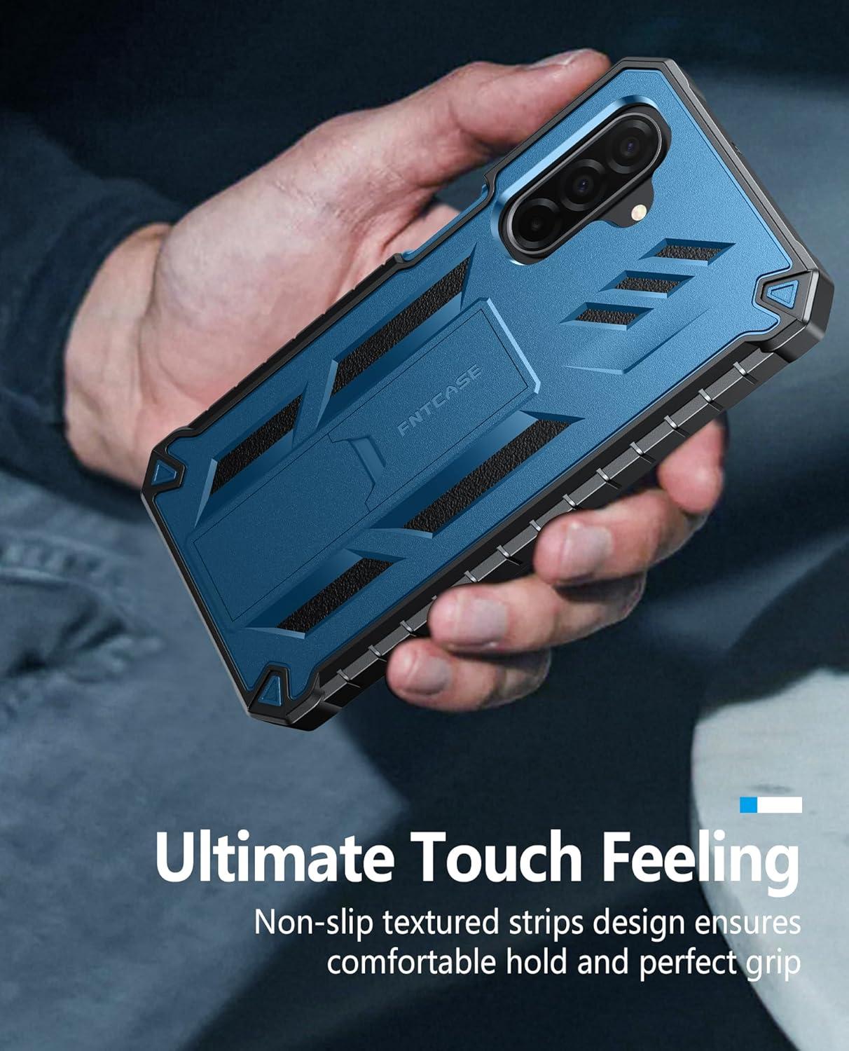 imageFNTCASE for Samsung Galaxy A165G Case Military Grade Drop Proof Protection Mobile Cover with Kickstand Matte Textured Rugged Shockproof TPU Protective Sturdy Phone CaseBlackBlue