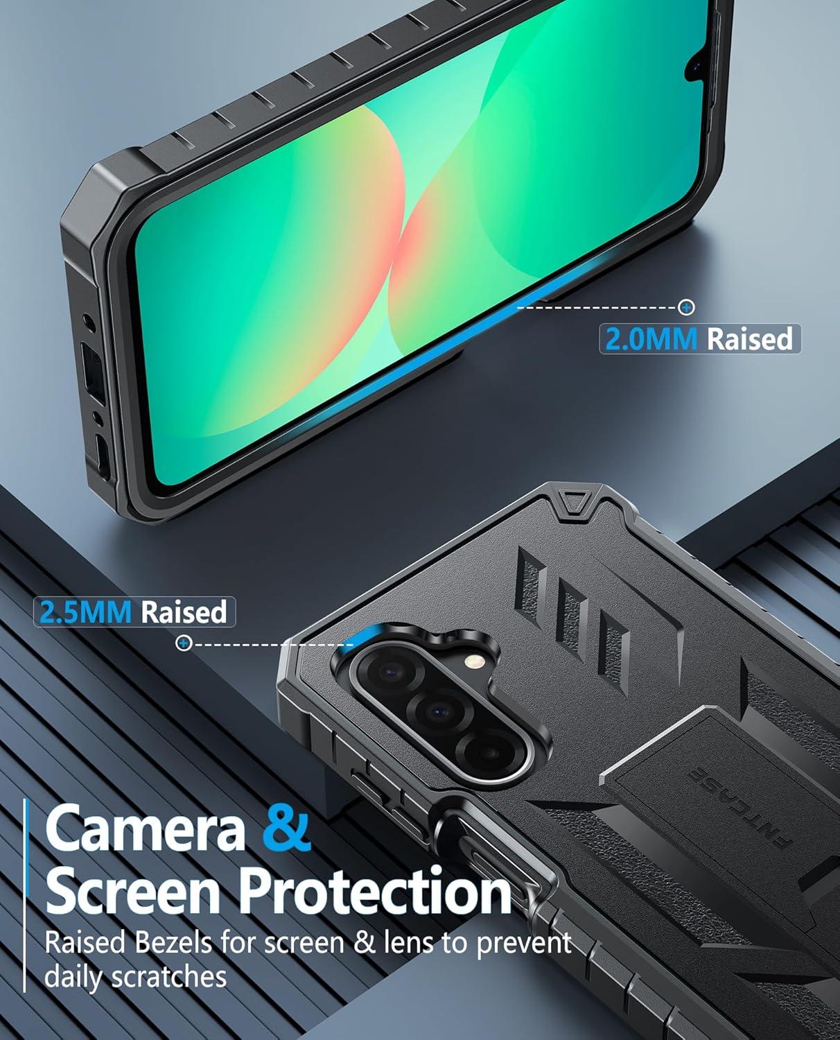 imageFNTCASE for Samsung Galaxy A165G Case Military Grade Drop Proof Protection Mobile Cover with Kickstand Matte Textured Rugged Shockproof TPU Protective Sturdy Phone CaseBlackBlack