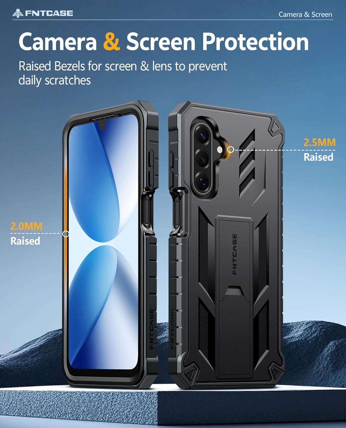 imageFNTCASE for Samsung Galaxy A165G Case Military Grade Drop Proof Protection Mobile Cover with Kickstand Matte Textured Rugged Shockproof TPU Protective Sturdy Phone CaseBlackBlack