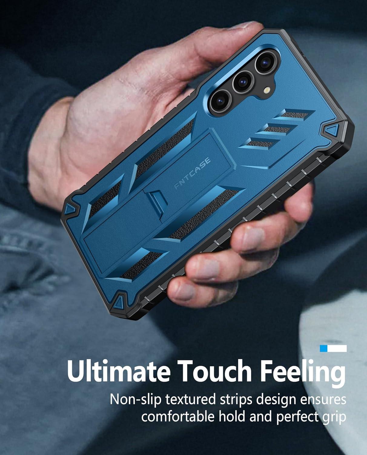 imageFNTCASE for Samsung Galaxy A165G Case Military Grade Drop Proof Protection Mobile Cover with Kickstand Matte Textured Rugged Shockproof TPU Protective Sturdy Phone CaseBlackBlue