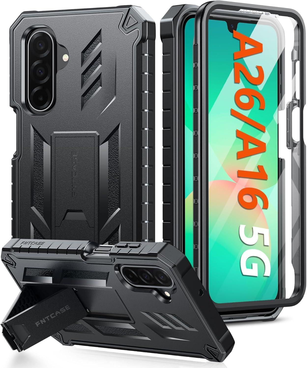imageFNTCASE for Samsung Galaxy A165G Case Military Grade Drop Proof Protection Mobile Cover with Kickstand Matte Textured Rugged Shockproof TPU Protective Sturdy Phone CaseBlackBlack
