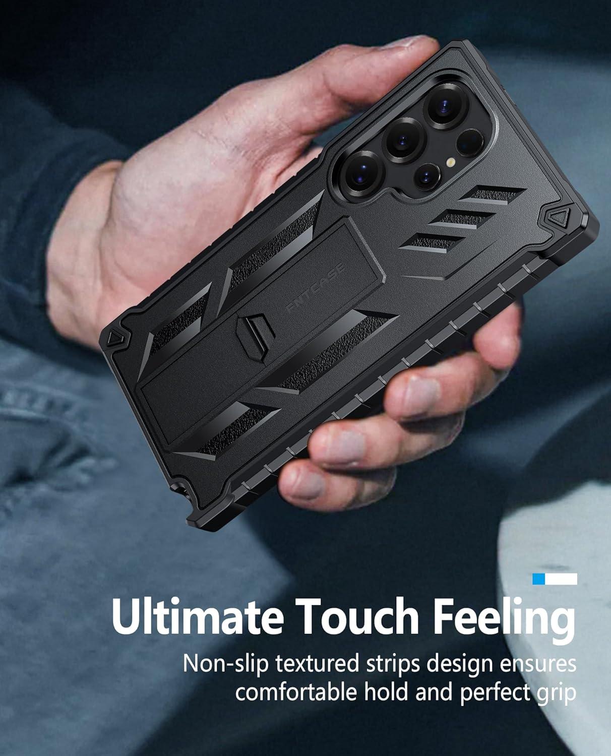 imageFNTCASE for Samsung Galaxy A165G Case Military Grade Drop Proof Protection Mobile Cover with Kickstand Matte Textured Rugged Shockproof TPU Protective Sturdy Phone CaseBlackBlack