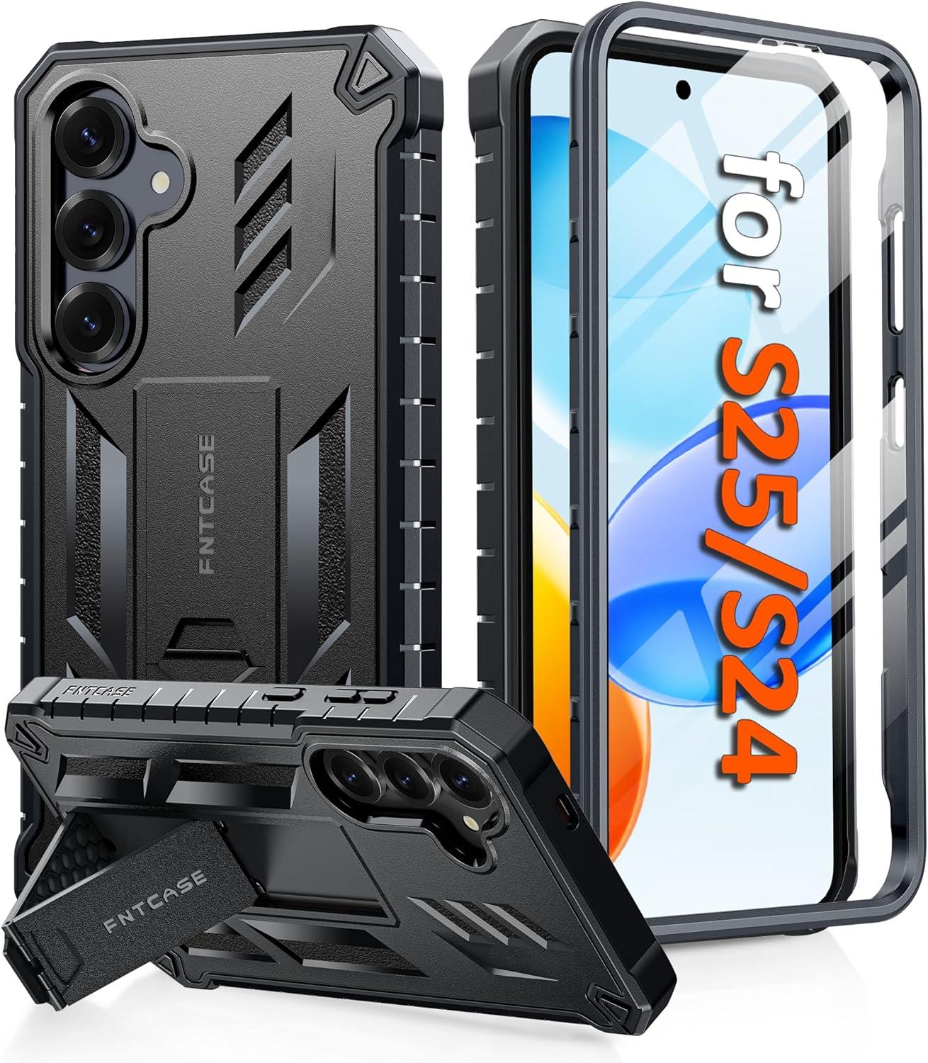 imageFNTCASE for Samsung Galaxy A165G Case Military Grade Drop Proof Protection Mobile Cover with Kickstand Matte Textured Rugged Shockproof TPU Protective Sturdy Phone CaseBlackBlack