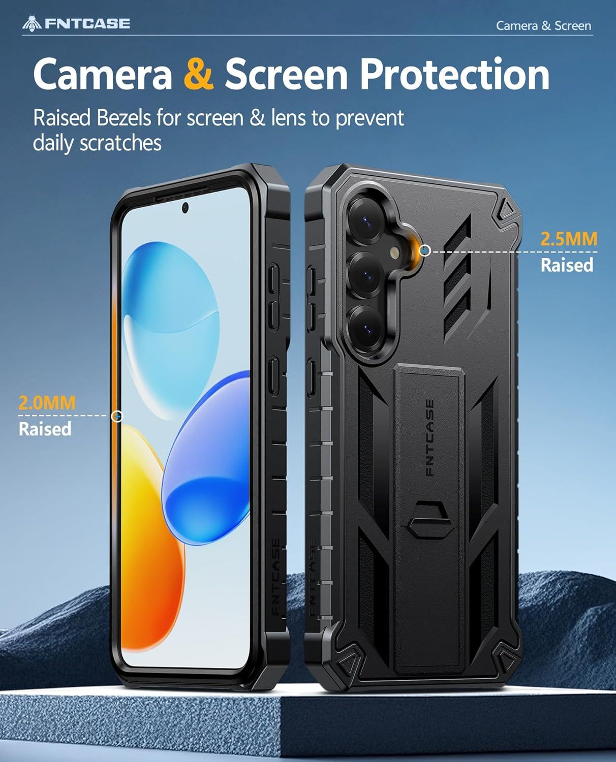 imageFNTCASE for Samsung Galaxy A165G Case Military Grade Drop Proof Protection Mobile Cover with Kickstand Matte Textured Rugged Shockproof TPU Protective Sturdy Phone CaseBlackBlack
