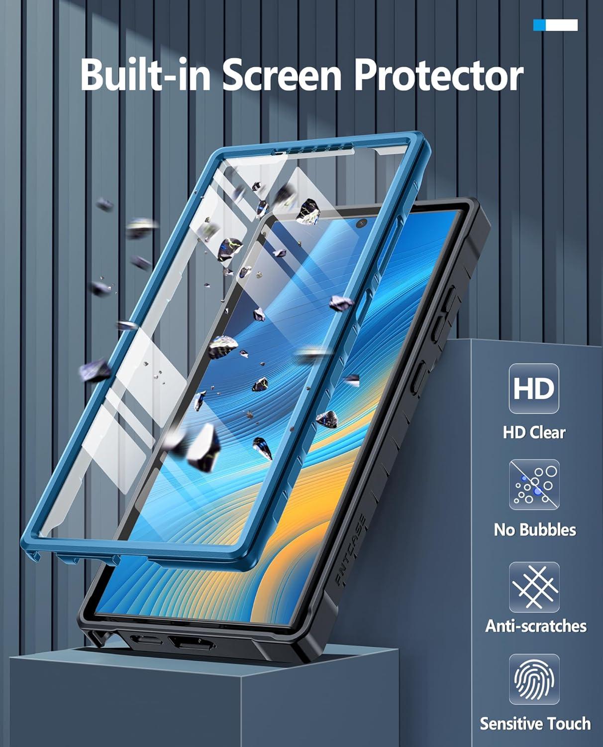 imageFNTCASE for Samsung Galaxy A165G Case Military Grade Drop Proof Protection Mobile Cover with Kickstand Matte Textured Rugged Shockproof TPU Protective Sturdy Phone CaseBlackBlue