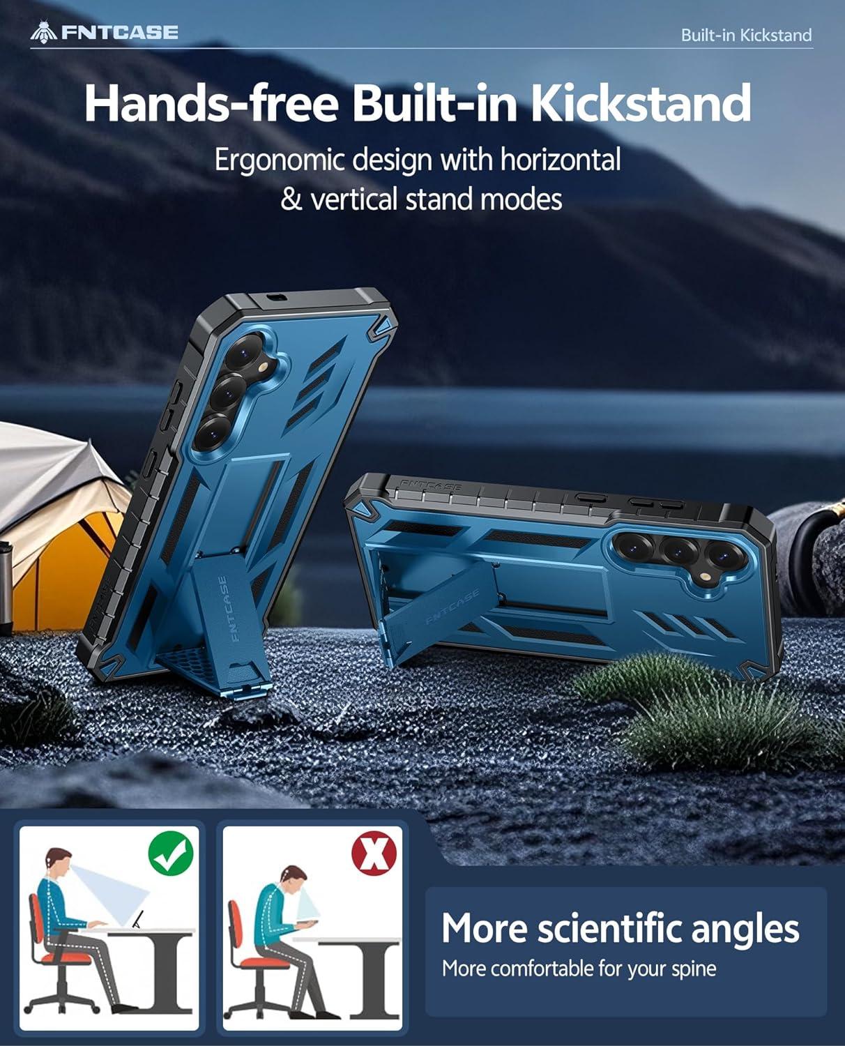 imageFNTCASE for Samsung Galaxy A165G Case Military Grade Drop Proof Protection Mobile Cover with Kickstand Matte Textured Rugged Shockproof TPU Protective Sturdy Phone CaseBlackBlue