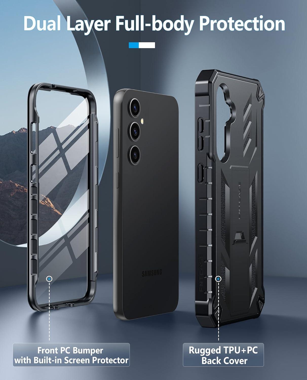 imageFNTCASE for Samsung Galaxy A165G Case Military Grade Drop Proof Protection Mobile Cover with Kickstand Matte Textured Rugged Shockproof TPU Protective Sturdy Phone CaseBlackBlack