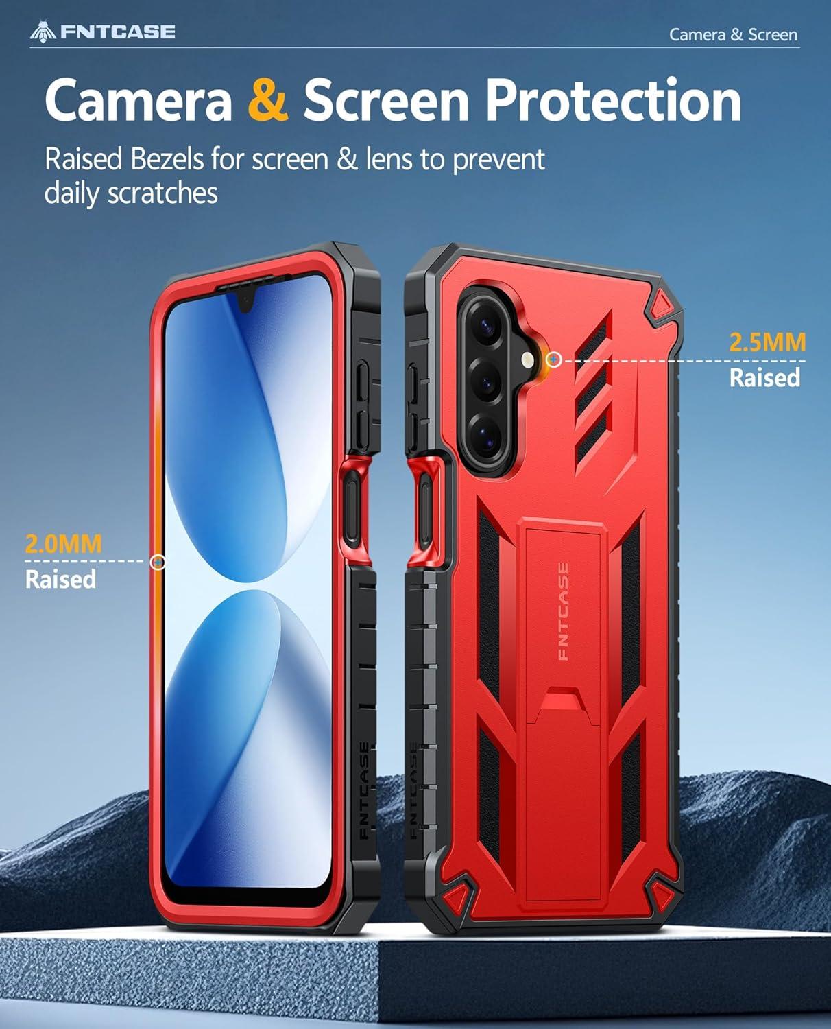 imageFNTCASE for Samsung Galaxy A165G Case Military Grade Drop Proof Protection Mobile Cover with Kickstand Matte Textured Rugged Shockproof TPU Protective Sturdy Phone CaseBlackRed