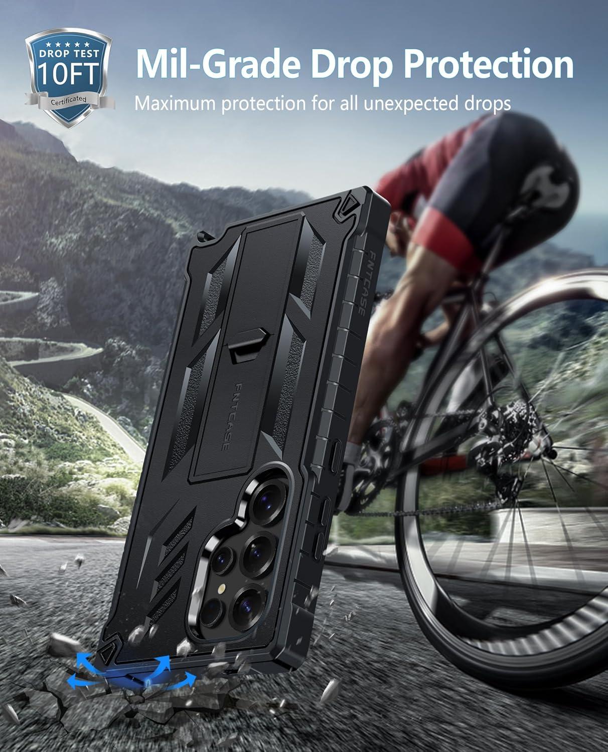 imageFNTCASE for Samsung Galaxy A165G Case Military Grade Drop Proof Protection Mobile Cover with Kickstand Matte Textured Rugged Shockproof TPU Protective Sturdy Phone CaseBlackBlack