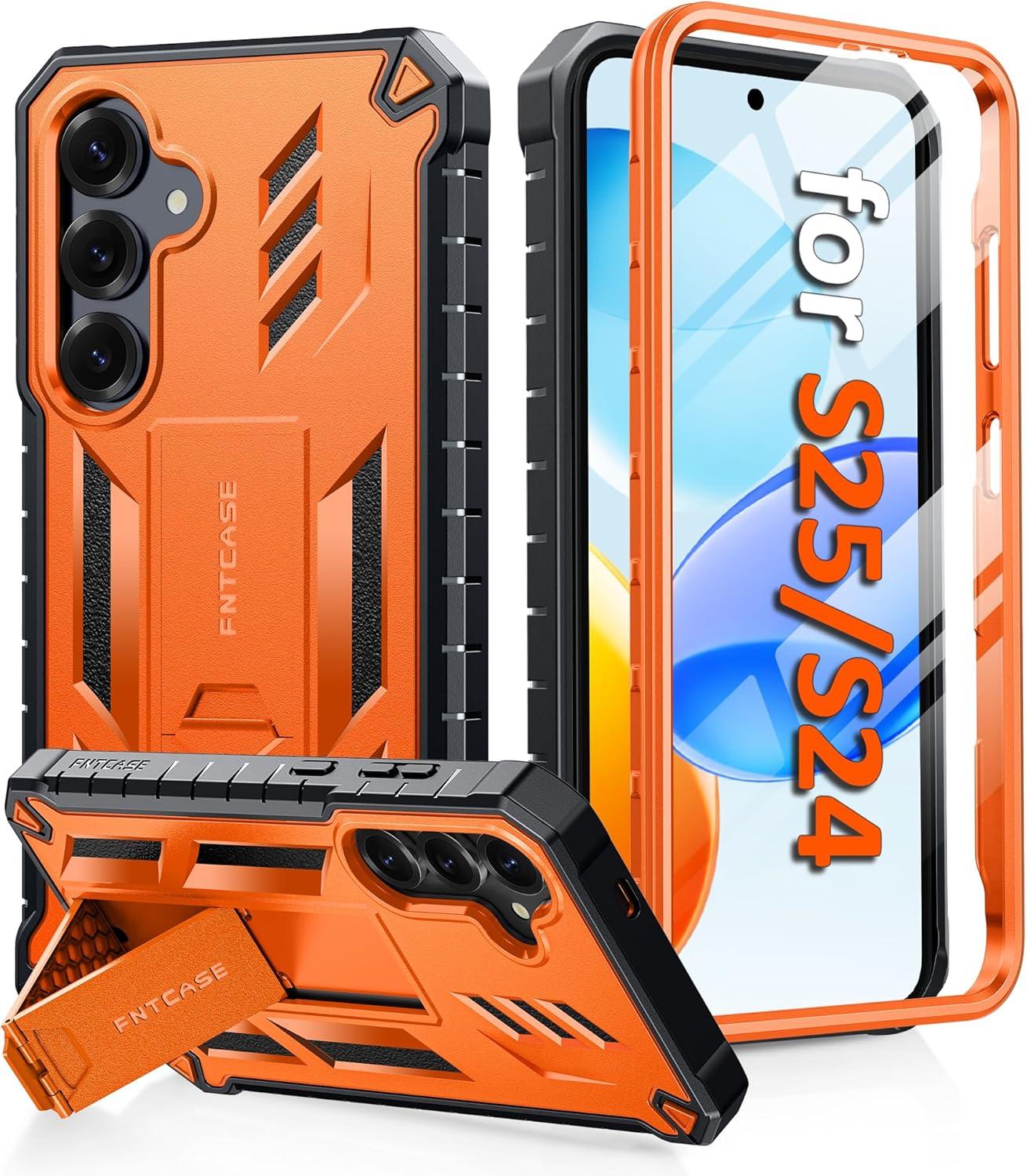 imageFNTCASE for Samsung Galaxy A165G Case Military Grade Drop Proof Protection Mobile Cover with Kickstand Matte Textured Rugged Shockproof TPU Protective Sturdy Phone CaseBlackOrange